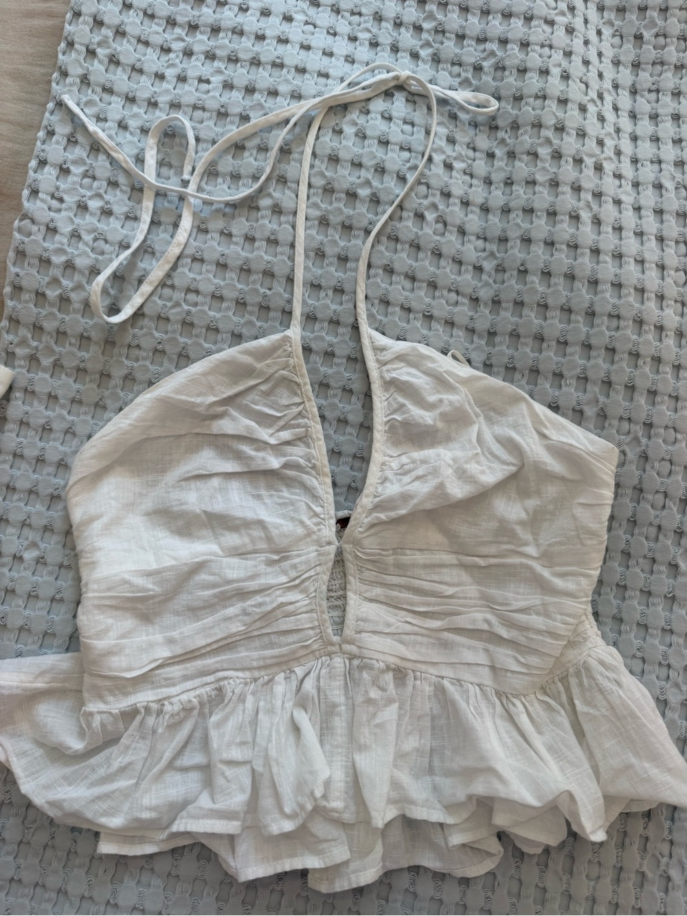 Free People White Ruffled Halter Crop Top